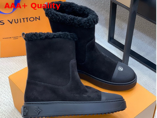 Louis Vuitton Breezy Flat Ankle Boot in Black Suede Calf Leather with Snug Shearling Trim 1A8864 Replica