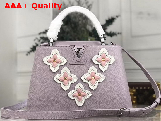 Louis Vuitton Capucines BB Bag Brume Grey Taurillon Leather Embellished with Colored Monogram Flowers Replica