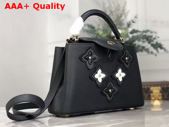 Louis Vuitton Capucines BB Black Grained Taurillon Leather Embellished with Monogram Flowers Replica