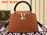 Louis Vuitton Capucines BB Handbag Gold Noir Taurillon Leather and Features a Wide Colorful Strap M59266 Replica