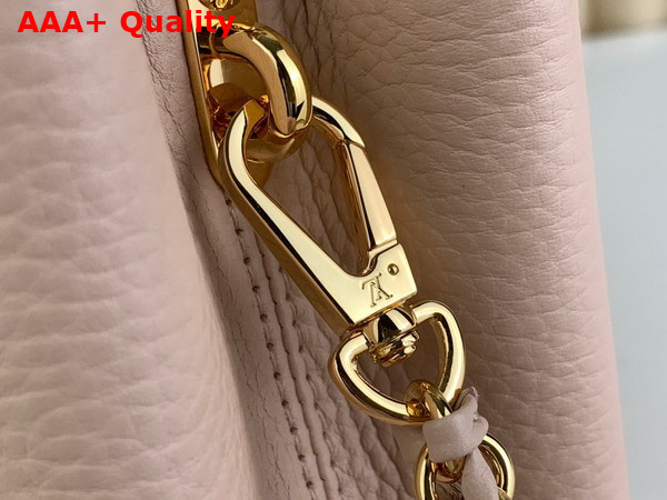 Louis Vuitton Capucines BB Handbag Quartz White Taurillon Leather Gold Color and Multicolor Finish Hardware Replica