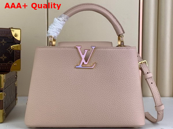 Louis Vuitton Capucines BB Handbag Quartz White Taurillon Leather Gold Color and Multicolor Finish Hardware Replica