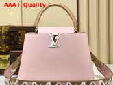 Louis Vuitton Capucines BB Handbag Rose Beige Taurillon Leather and Features a Wide Colorful Strap M59061 Replica