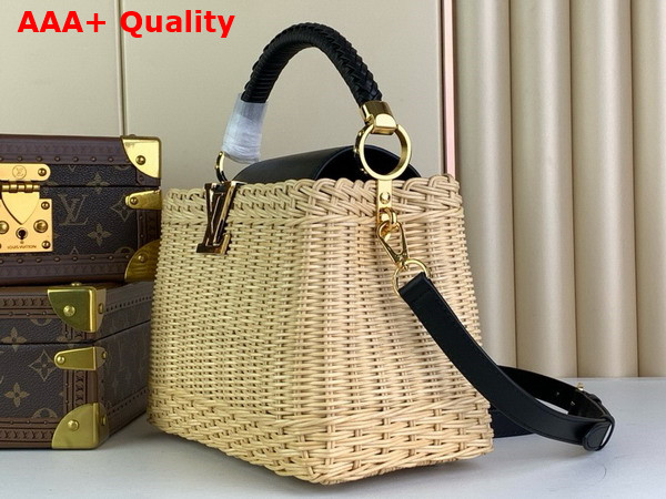 Louis Vuitton Capucines BB Handbag in Black Cowhide and Rattan Replica