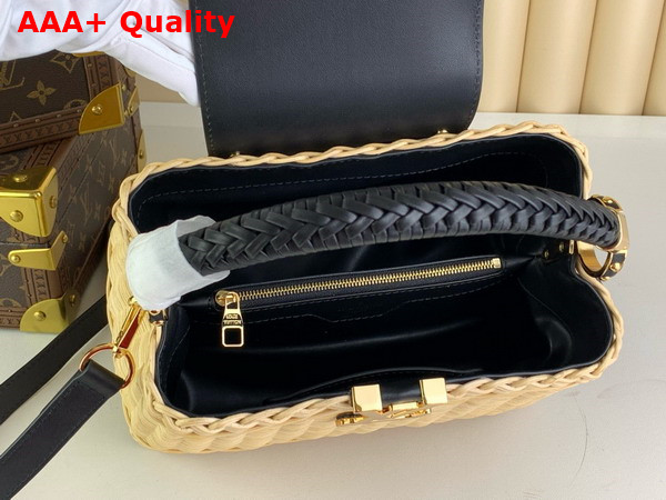 Louis Vuitton Capucines BB Handbag in Black Cowhide and Rattan Replica