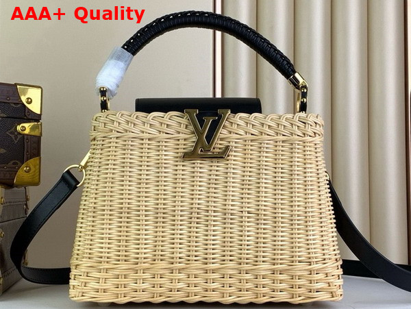 Louis Vuitton Capucines BB Handbag in Black Cowhide and Rattan Replica