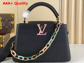 Louis Vuitton Capucines BB Handbag in Black Taurillon Leather with Multicolored Chain Replica