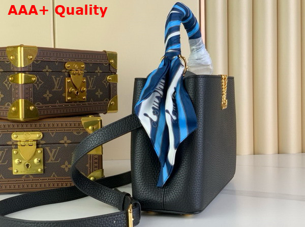 Louis Vuitton Capucines BB Handbag in Black Taurillon Leather with Scarf Wrapped Around the Top Handle Replica