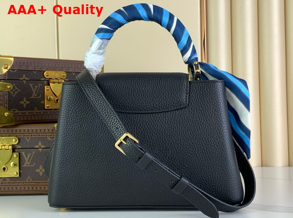 Louis Vuitton Capucines BB Handbag in Black Taurillon Leather with Scarf Wrapped Around the Top Handle Replica