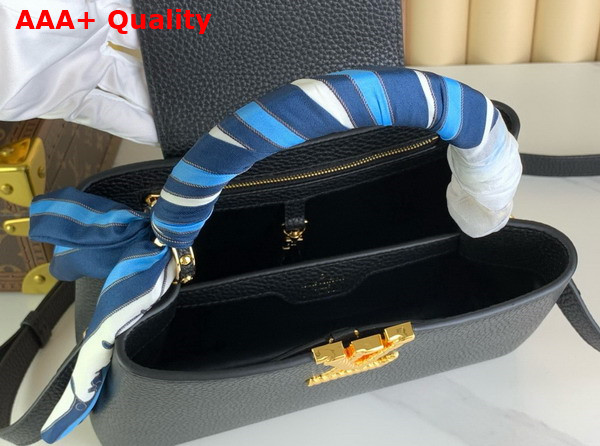 Louis Vuitton Capucines BB Handbag in Black Taurillon Leather with Scarf Wrapped Around the Top Handle Replica