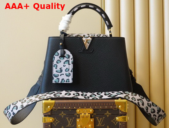 Louis Vuitton Capucines BB Handbag in Black Taurillon Leather with the Collections Signature Animal Print M58720 Replica