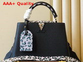 Louis Vuitton Capucines BB Handbag in Black Taurillon Leather with the Collections Signature Animal Print M58720 Replica