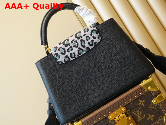 Louis Vuitton Capucines BB Handbag in Black Taurillon Leather with the Collections Signature Animal Print M58720 Replica