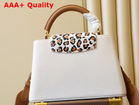 Louis Vuitton Capucines BB Handbag in Cream Taurillon Leather Leopard Print Adorning the Flap Replica