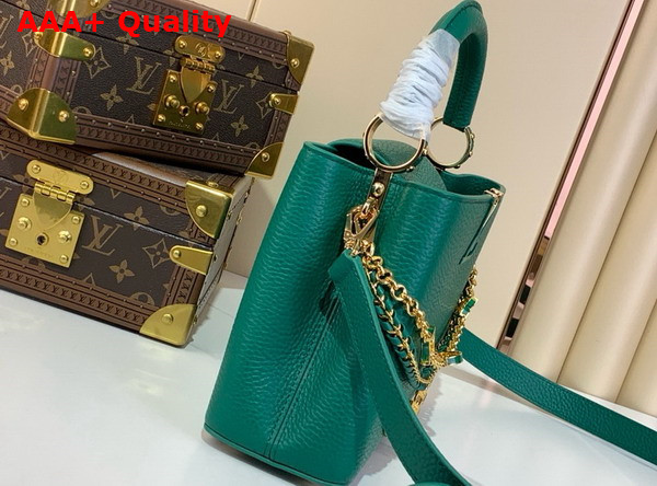 Louis Vuitton Capucines BB Handbag in Emerald Green Taurillon Leather with Triple Chain Adornment Replica