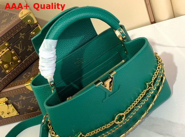 Louis Vuitton Capucines BB Handbag in Emerald Green Taurillon Leather with Triple Chain Adornment Replica