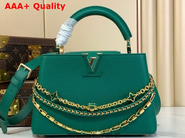 Louis Vuitton Capucines BB Handbag in Emerald Green Taurillon Leather with Triple Chain Adornment Replica