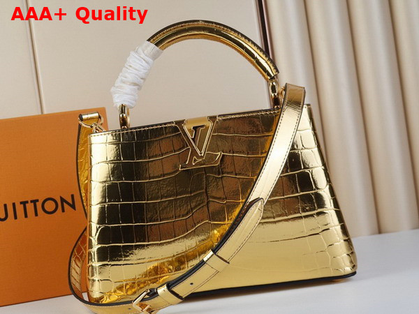 Louis Vuitton Capucines BB Handbag in Gold Alligator Leather Replica