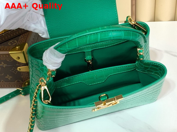 Louis Vuitton Capucines BB Handbag in Green Crocodile Embossed Calfskin with Crystals Replica