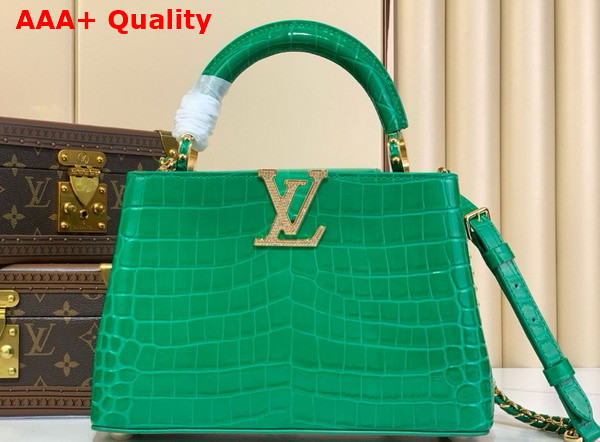 Louis Vuitton Capucines BB Handbag in Green Crocodile Embossed Calfskin with Crystals Replica