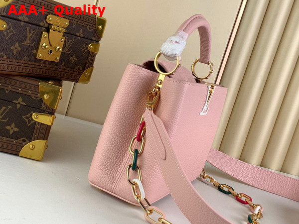 Louis Vuitton Capucines BB Handbag in Jasmine Pink Taurillon Leather with Multicolored Chain Replica