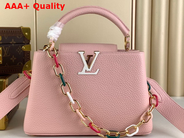 Louis Vuitton Capucines BB Handbag in Jasmine Pink Taurillon Leather with Multicolored Chain Replica