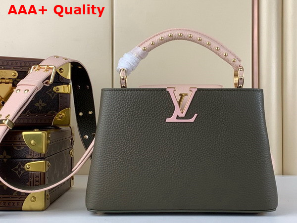 Louis Vuitton Capucines BB Handbag in Khaki Green and Pink Taurillon Leather Replica