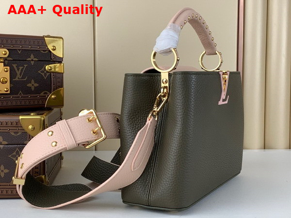 Louis Vuitton Capucines BB Handbag in Khaki Green and Pink Taurillon Leather Replica