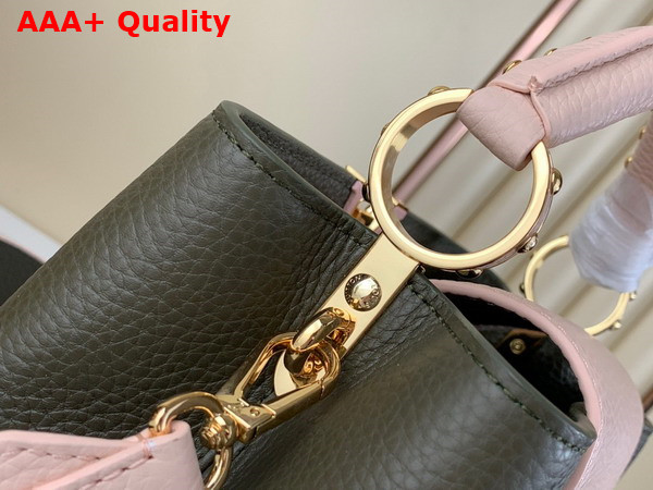 Louis Vuitton Capucines BB Handbag in Khaki Green and Pink Taurillon Leather Replica