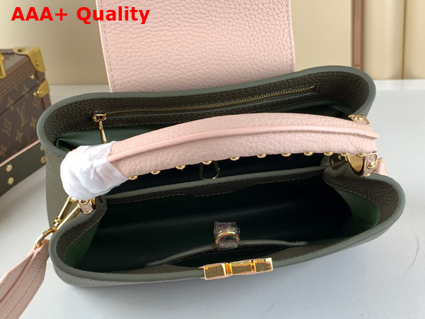 Louis Vuitton Capucines BB Handbag in Khaki Green and Pink Taurillon Leather Replica