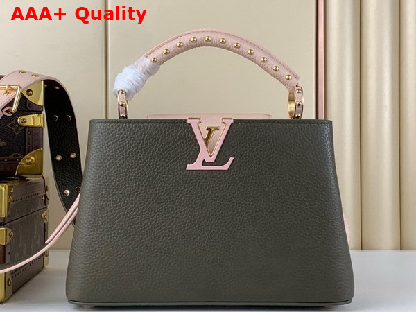 Louis Vuitton Capucines BB Handbag in Khaki Green and Pink Taurillon Leather Replica