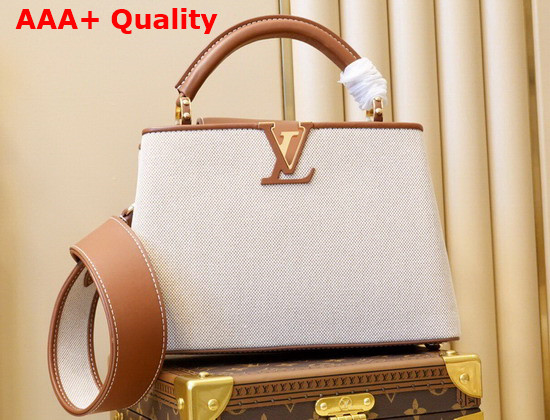 Louis Vuitton Capucines BB Handbag in Luminous Ecru Beige Canvas with Calfskin Details on the Flap Replica