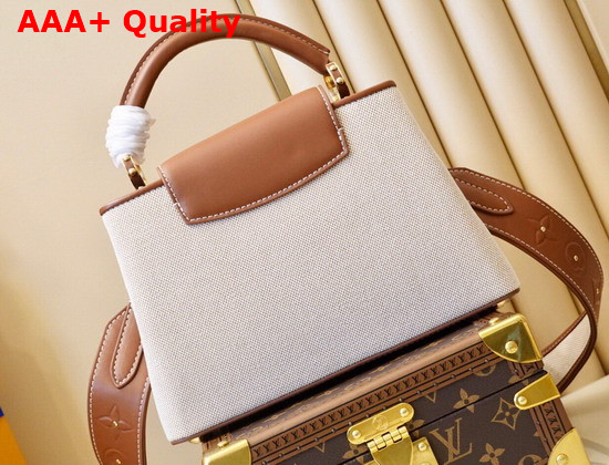 Louis Vuitton Capucines BB Handbag in Luminous Ecru Beige Canvas with Calfskin Details on the Flap Replica