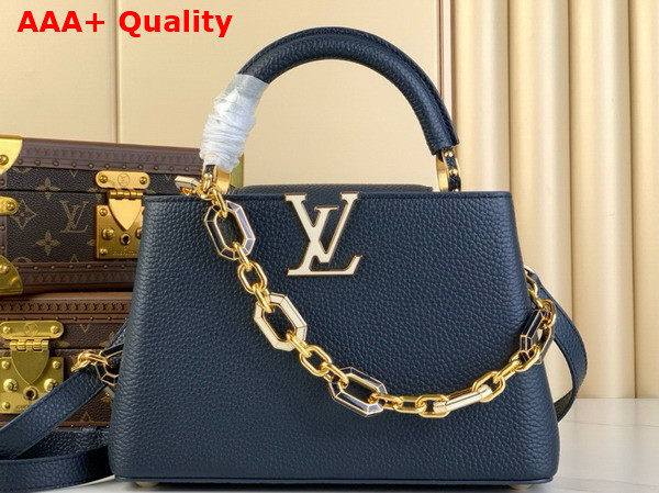 Louis Vuitton Capucines BB Handbag in Navy Blue Taurillon Leather The Links are Decorated with Jewel Like Enamel M25211 Replica