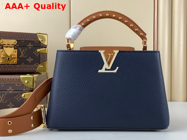 Louis Vuitton Capucines BB Handbag in Navy Blue and Cognac Taurillon Leather Replica