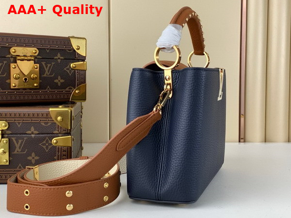 Louis Vuitton Capucines BB Handbag in Navy Blue and Cognac Taurillon Leather Replica