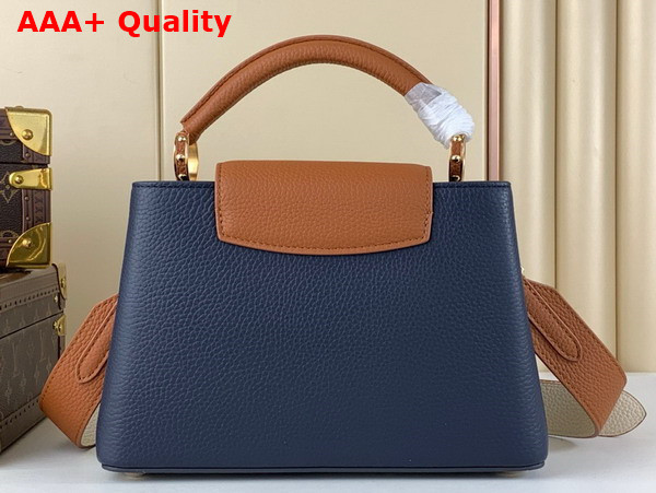 Louis Vuitton Capucines BB Handbag in Navy Blue and Cognac Taurillon Leather Replica