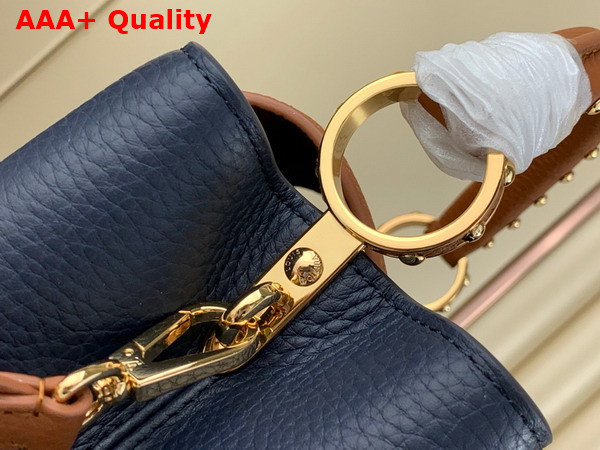 Louis Vuitton Capucines BB Handbag in Navy Blue and Cognac Taurillon Leather Replica