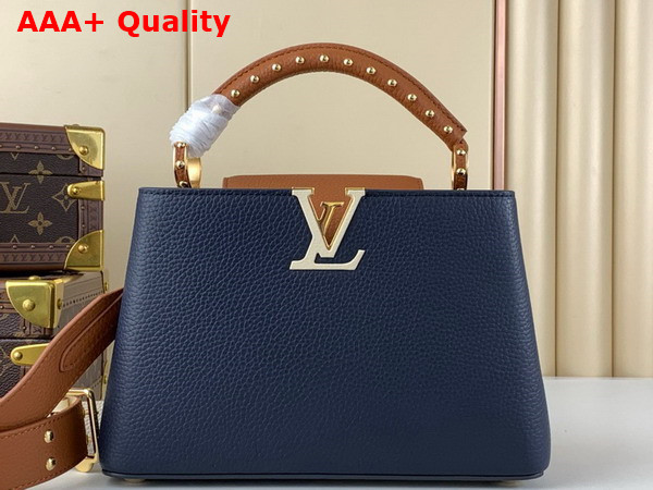 Louis Vuitton Capucines BB Handbag in Navy Blue and Cognac Taurillon Leather Replica