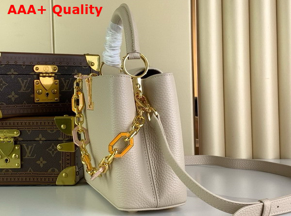 Louis Vuitton Capucines BB Handbag in Quartz White Taurillon Leather The Links are Decorated with Jewel Like Enamel M24684 Replica