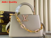 Louis Vuitton Capucines BB Handbag in Quartz White Taurillon Leather The Links are Decorated with Jewel Like Enamel M24684 Replica