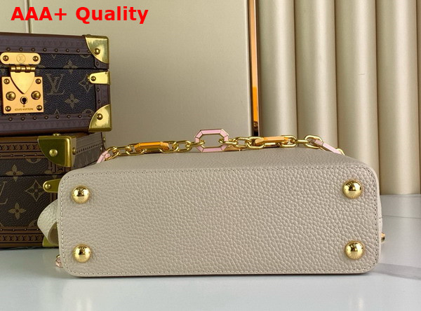 Louis Vuitton Capucines BB Handbag in Quartz White Taurillon Leather The Links are Decorated with Jewel Like Enamel M24684 Replica