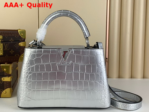 Louis Vuitton Capucines BB Handbag in Silver Crocodilian Leather Replica