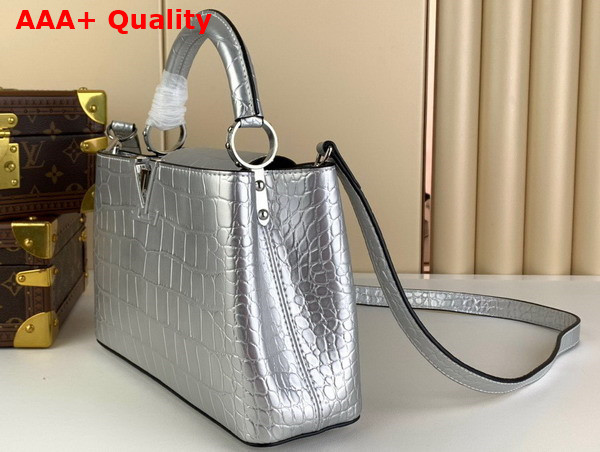 Louis Vuitton Capucines BB Handbag in Silver Crocodilian Leather Replica