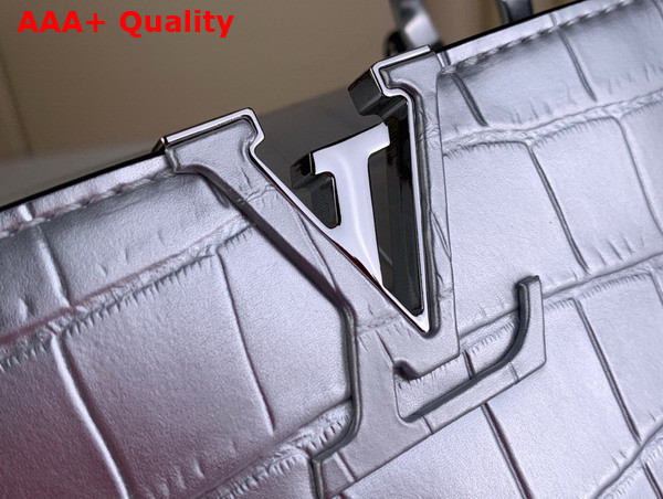 Louis Vuitton Capucines BB Handbag in Silver Crocodilian Leather Replica