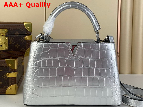 Louis Vuitton Capucines BB Handbag in Silver Crocodilian Leather Replica