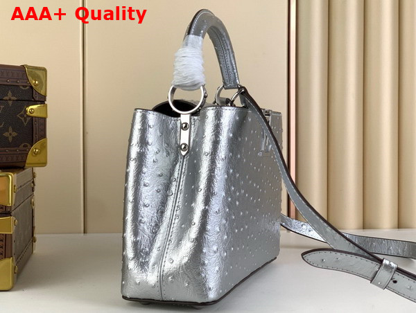 Louis Vuitton Capucines BB Handbag in Silver Ostrich Replica