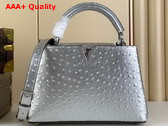 Louis Vuitton Capucines BB Handbag in Silver Ostrich Replica