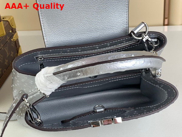 Louis Vuitton Capucines BB Handbag in Silver Ostrich Replica