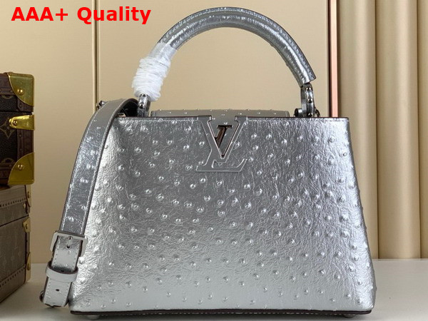 Louis Vuitton Capucines BB Handbag in Silver Ostrich Replica